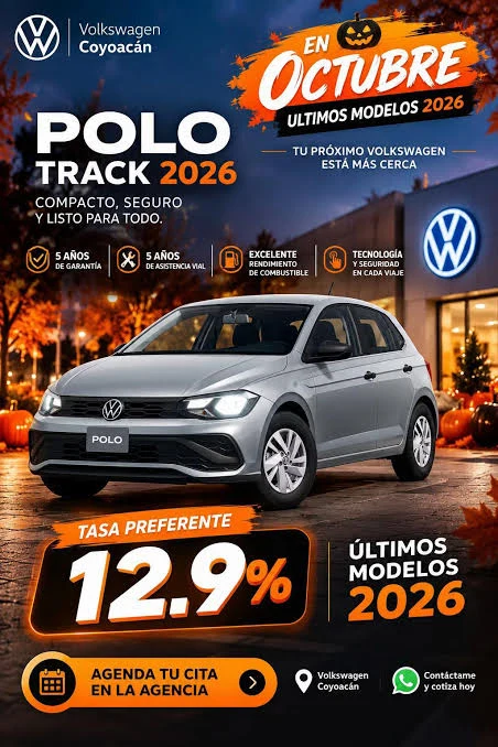Oferta Polo Tracj 2026
Compacto, seguro y listo para todo
12.9% Tasa preferente